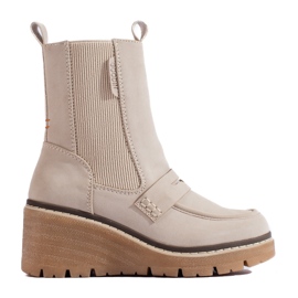 Goodin Botas Chelsea de ante color crema con cuñas de Shelovet beige
