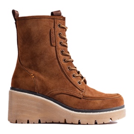 Goodin Botas de cuña con cordones Shelovet camel marrón