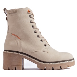 Botines Shelovet de ante beige con cordones y tacón ancho