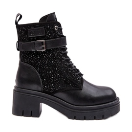 Botines Obreros de Piel Decorados con Pedrería GOE MM2N4041 Negro
