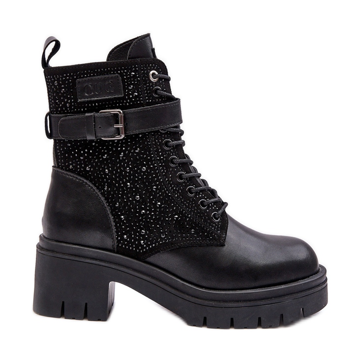 Botines Obreros de Piel Decorados con Pedrería GOE MM2N4041 Negro
