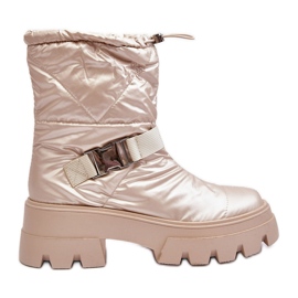 PH2 Botas de mujer con suela maciza y tacón plano, Beige Werikse