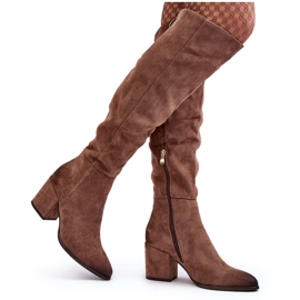 Vinceza Botas por encima de la rodilla de mujer en ante beige Favana