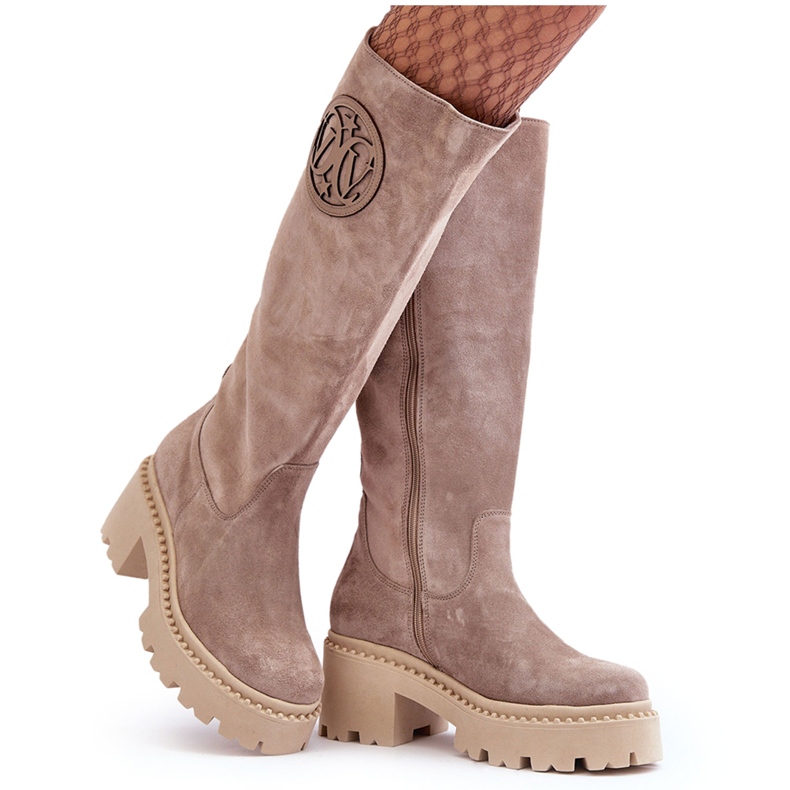 Lewski Shoes Botas por encima de la rodilla de ante para mujer Beige oscuro Lewski 3367