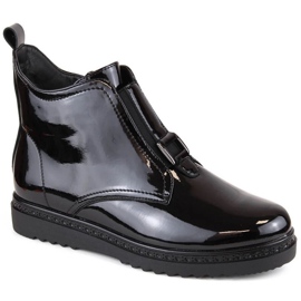 Vinceza W JAN259 botines planos aislantes de charol negro