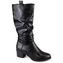 Jezzi W JEZ420B Botas aislantes de tacón alto arrugadas, negro