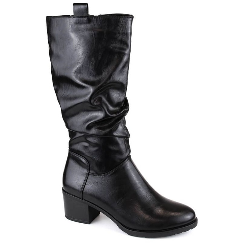 Jezzi W JEZ420B Botas aislantes de tacón alto arrugadas, negro