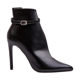 WS1 Botines Mujer de Piel con Tacón Alto, Negro Amalundi
