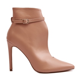 WS1 Botines Mujer de Piel con Tacón Alto, Beige Amalundi WS1 Botines Mujer de Piel con Tacón Alto, Beige Amalundi