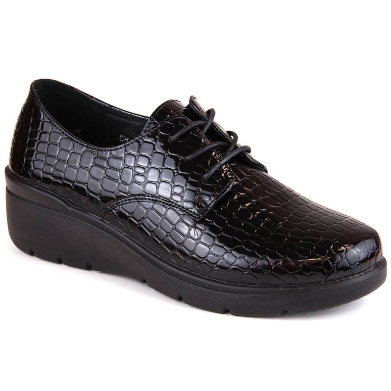 Zapatos oxford mujer charol Croco con cuña T.Sokolski 328 negro