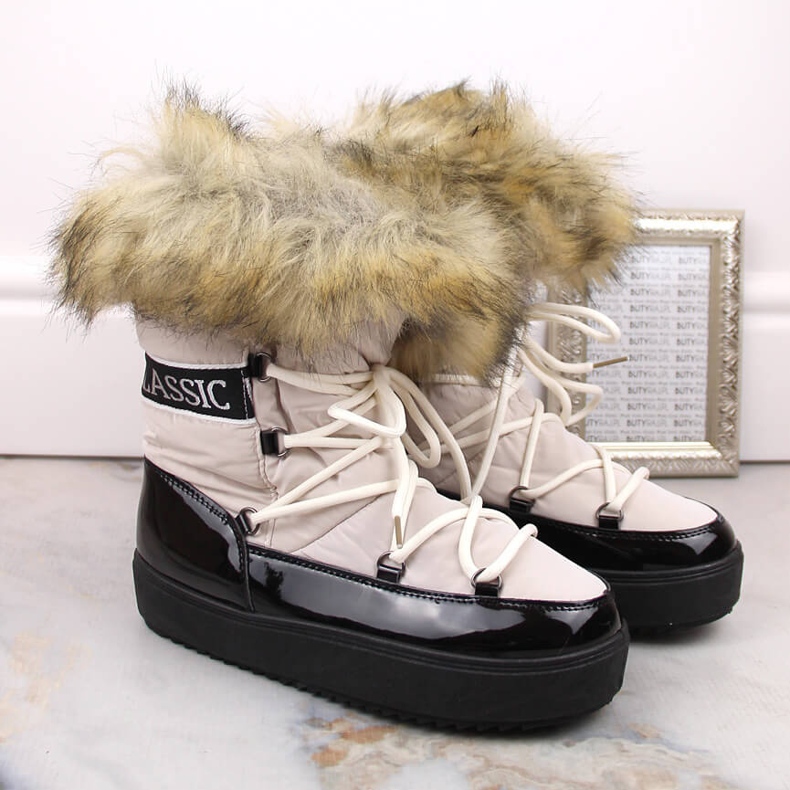 Botas de nieve de mujer con plataforma, cordones y pelo, beige Vinceza 34630