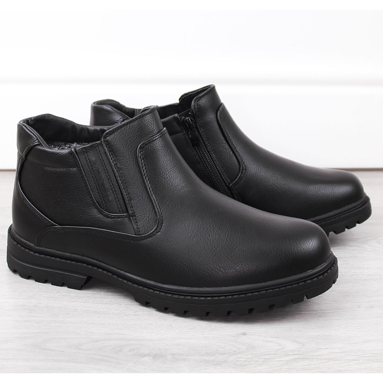 Atletico Botas de hombre, botas Chelsea con aislamiento, negras Man's Style WS-006 negro