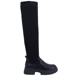 Botas por encima de la rodilla Teasly Black con parte superior flexible negro