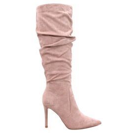 Botas clásicas de tacón alto Danielle Khaki beige