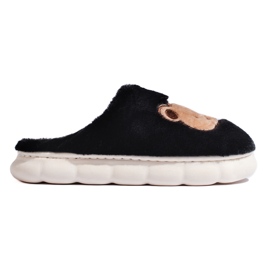 Pantuflas de pelo negras con osito de peluche. negro