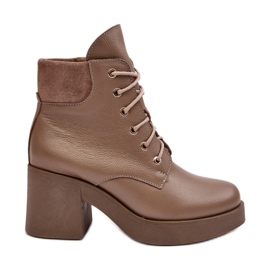 Botines Mujer de Piel con Tacón Alto, Beige Oscuro Lemar Leocera Botines Mujer de Piel con Tacón Alto, Beige Oscuro Lemar Leocera