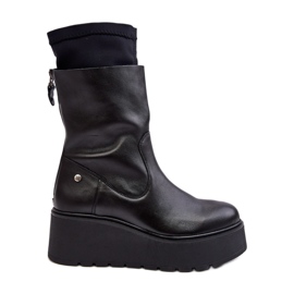 Botines de piel para mujer con plataforma enorme Maciejka 06246-01 Negro