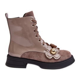S.Barski Botines con cremallera y adornos para mujer de moda D&amp;A MR870-76 gris-marrón beige