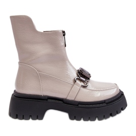 S.Barski Botas Mujer Charol Cremallera D&amp;A MR870-94 Gris Claro beige