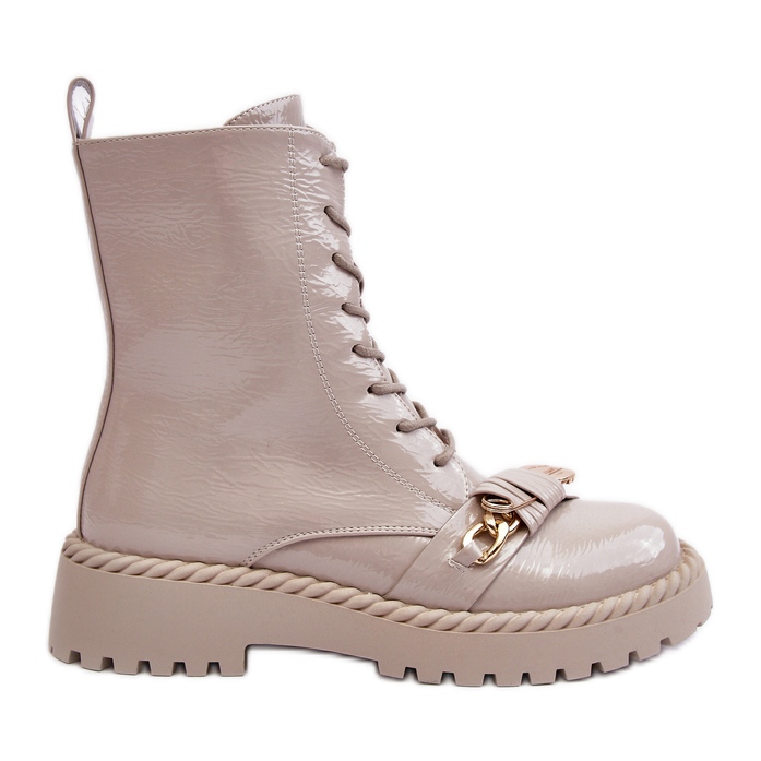 S.Barski Trabajadores de botas barnizadas para mujeres con decoración D&amp;A MR870-67 beige ligero