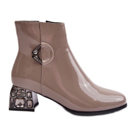 S.Barski Botines Mujer Charol Con Tacones Altos Decorados D&amp;A MR870-93 Gris beige