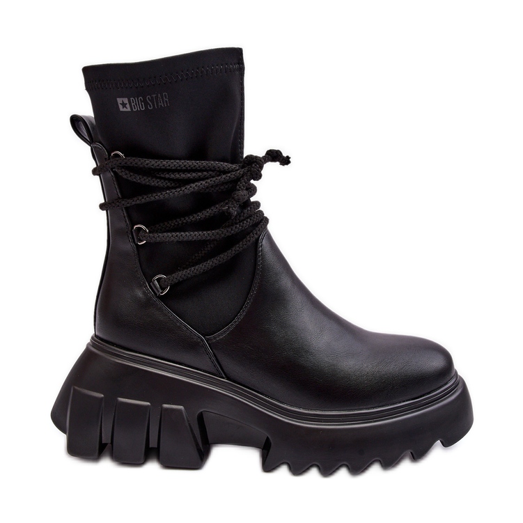 Botas con plataforma enorme y cordones, Black Big Star MM274590 negro Botas con plataforma enorme y cordones, Black Big Star MM274590 negro