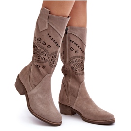 PA2 Botas de ante con estampado Cappuccino Sierra calado beige