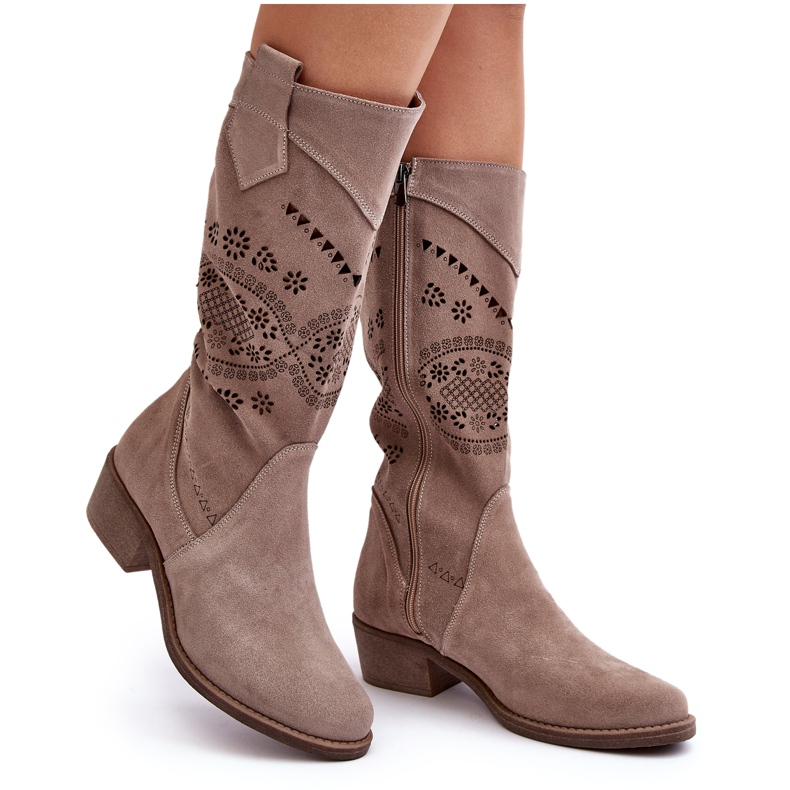 PA2 Botas de ante con estampado Cappuccino Sierra calado beige
