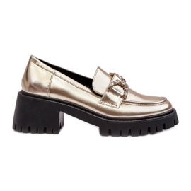 Zapatos de cuero para mujer con tacones altos enormes, dorado Lemmitty