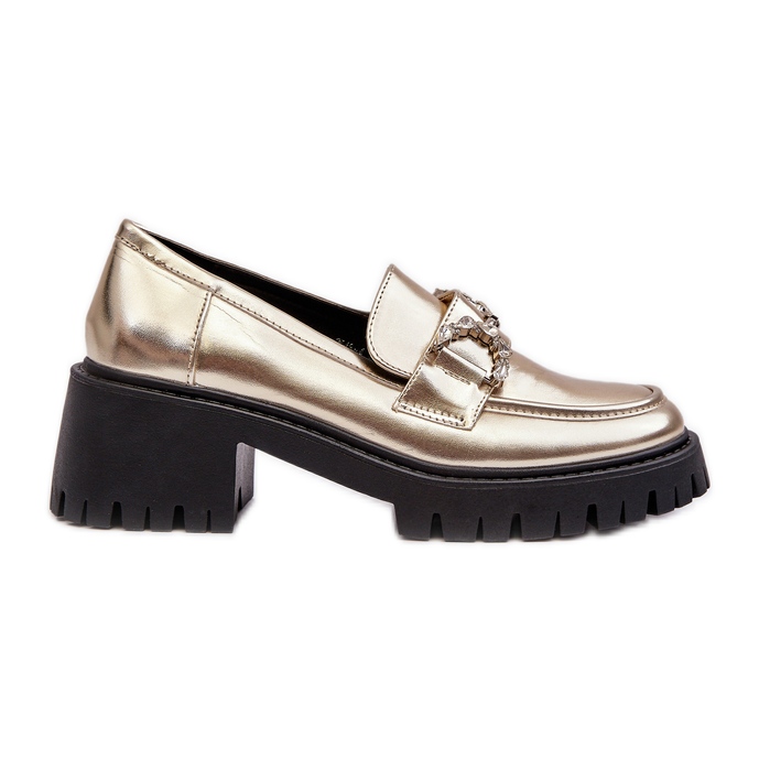 Zapatos de cuero para mujer con tacones altos enormes, dorado Lemmitty