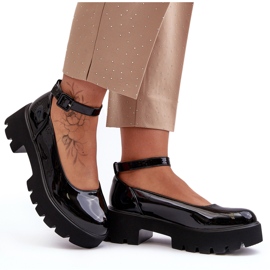 WS1 Zapatos Mujer Charol con Tacón Bajo y Hebilla, Negro de Owena