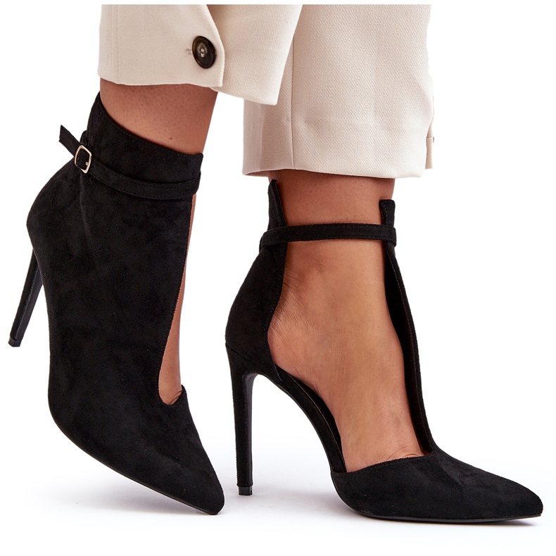 WS1 Botines de mujer de ante con tacón alto, negro Amalundi