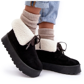 Botas de nieve con plataforma y abrigo de piel de oveja, Negro Olimuka