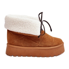 Botas de nieve con plataforma y piel de oveja Camel Olimuka marrón