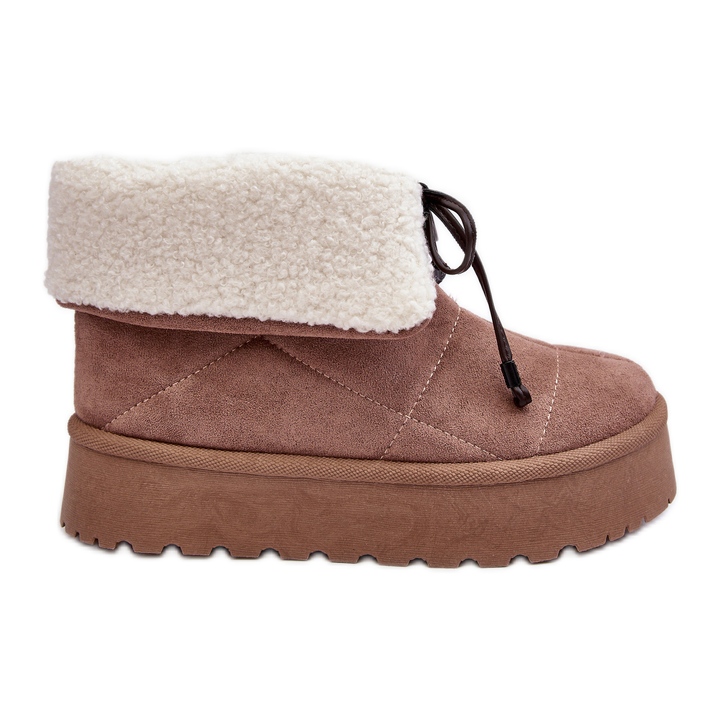 Botas de nieve Olimuka beige con plataforma y abrigo de piel de oveja