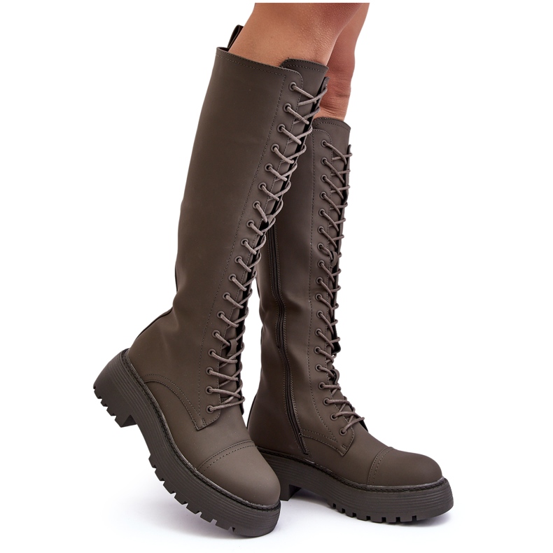 PS1 Botas con cordones y aislamiento, botas por encima de la rodilla, verde oscuro, Bergdis