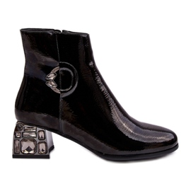 S.Barski Botines de mujer charol con tacones decorados D&amp;A MR870-93 Negro