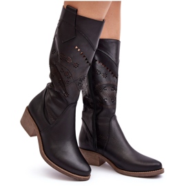 Botas de piel con estampado calado, Black Sierra negro