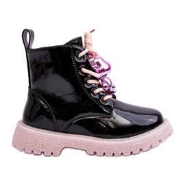 Miss Botas Infantiles Aislantes De Charol Con Adorno, Negro y Rosa Bunnyjoy