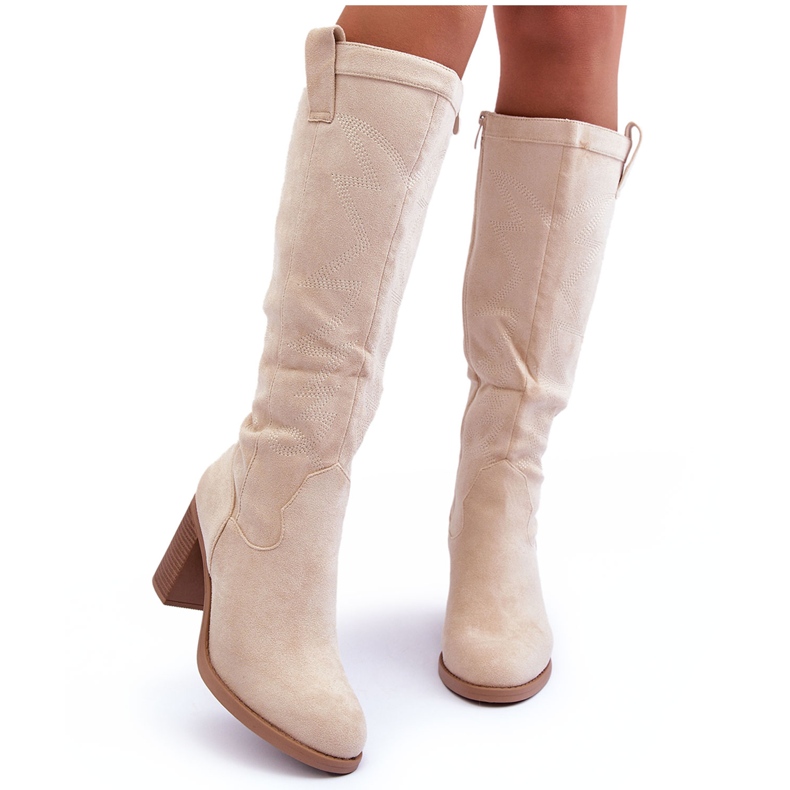 Day-Vine Botas de tacón alto de ante para mujer Beige claro Khabira