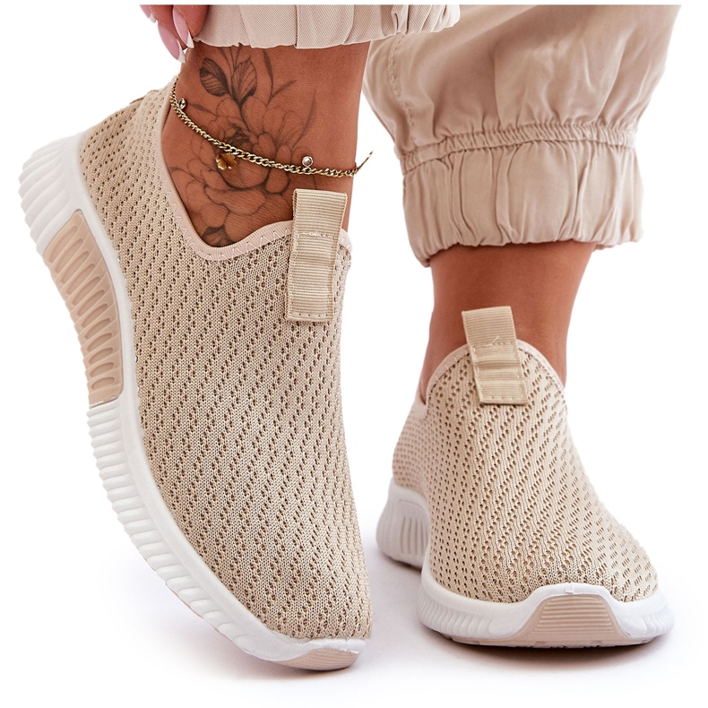 Zapatillas deportivas clásicas sin cordones para mujer, color beige