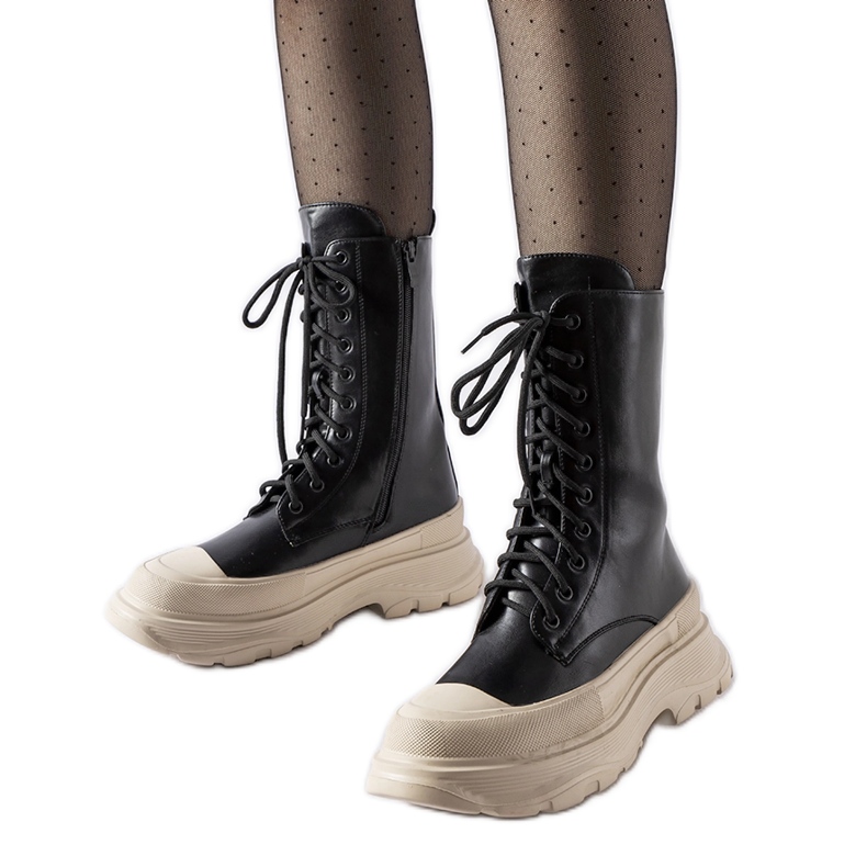 Zapatos de trabajo negros con suela gruesa Crosia beige.