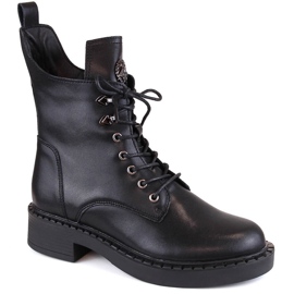 Botas de mujer de piel con cordones y cremallera, aislantes, negro, T.Sokolski 712
