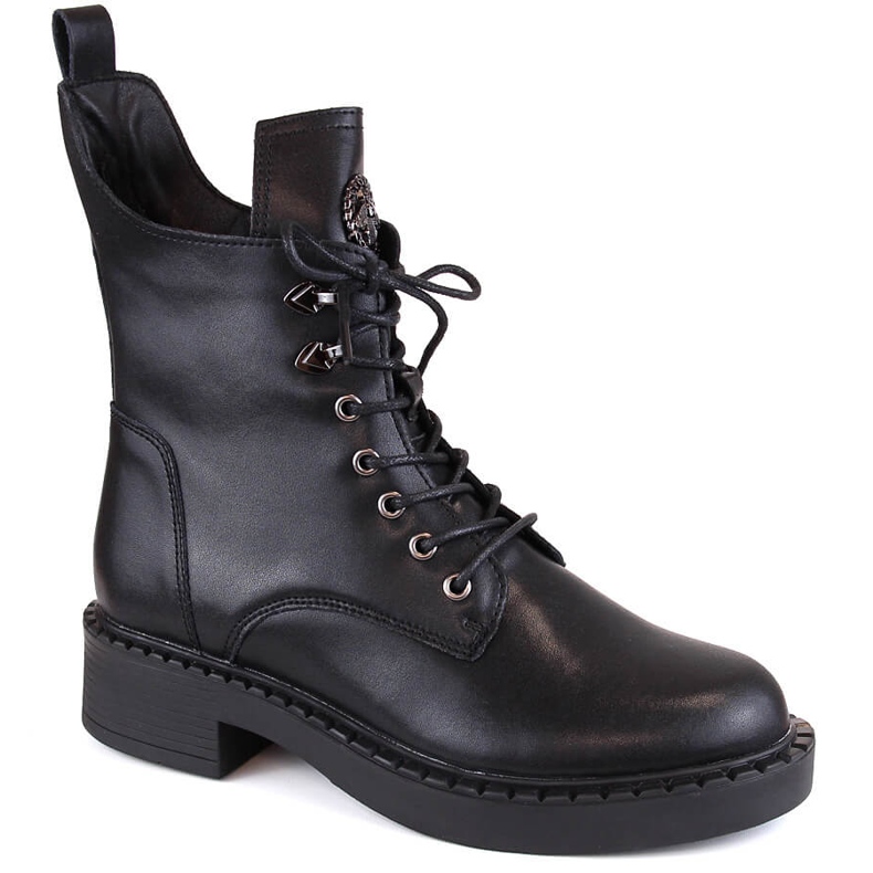 Botas de mujer de piel con cordones y cremallera, aislantes, negro, T.Sokolski 712