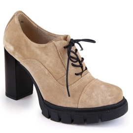 Zapatos de mujer en piel ante con tacón y plataforma, beige Filippo DP4918