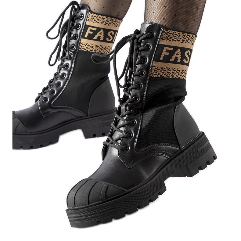 Zapatos calcetín negros con inscripción Daria marrón Zapatos calcetín negros con inscripción Daria marrón