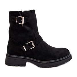 Botas de mujer con tacón plano y hebillas Negro Bliggore