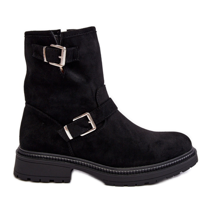 Botas de mujer con tacón plano y hebillas Negro Bliggore