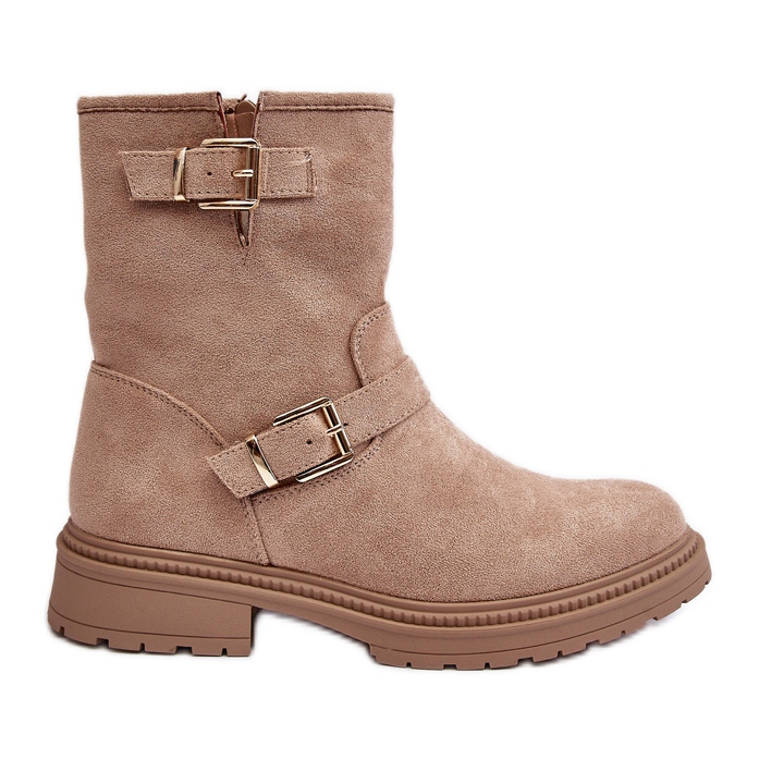 Botas Planas De Mujer Con Hebillas, Beige Bliggore