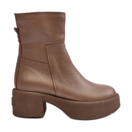 Lemar Volavola Lemar Botines de cuero beige oscuro con tacón bajo